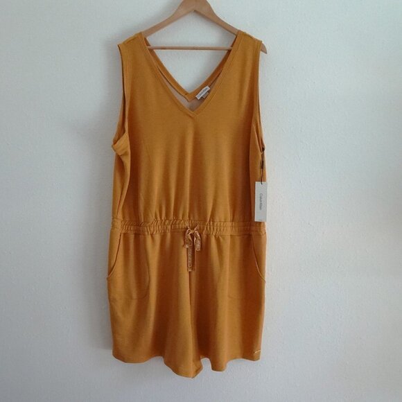 Calvin Klein Sleeveless Romper Shorts Women's Plus Size 2X Yellow Gold Stretch - Picture 1 of 11